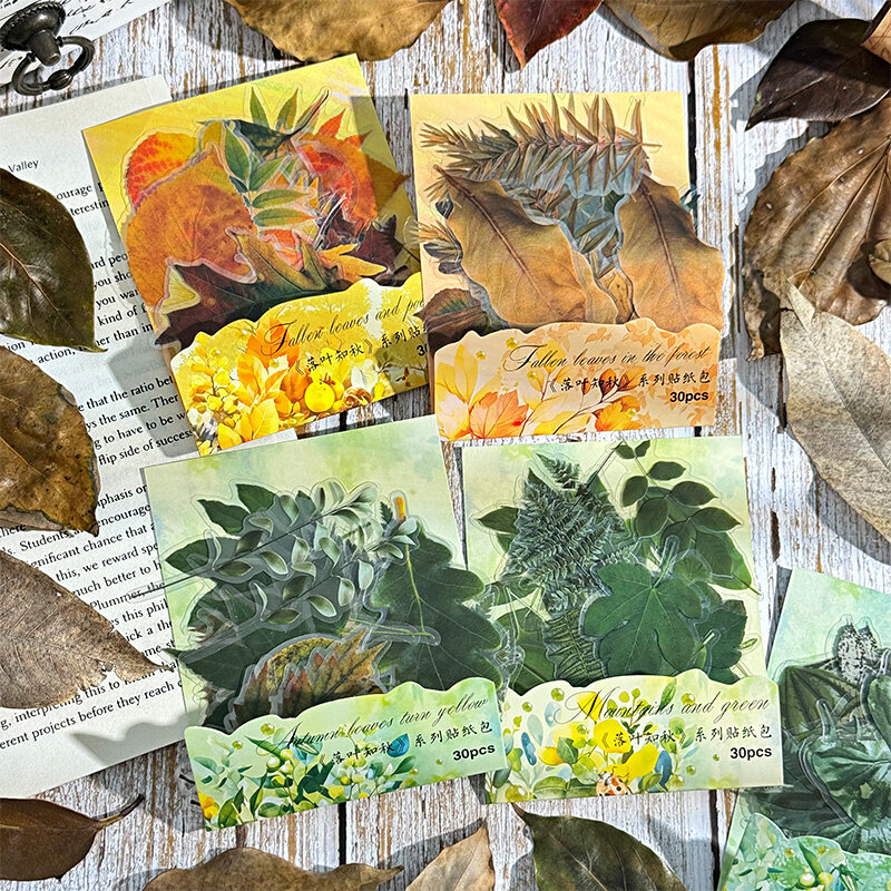 떨어지는 나뭇잎 알아 가을 시리즈 귀여운 사랑스러운 장식 애완 동물 스티커, 12 팩/로트