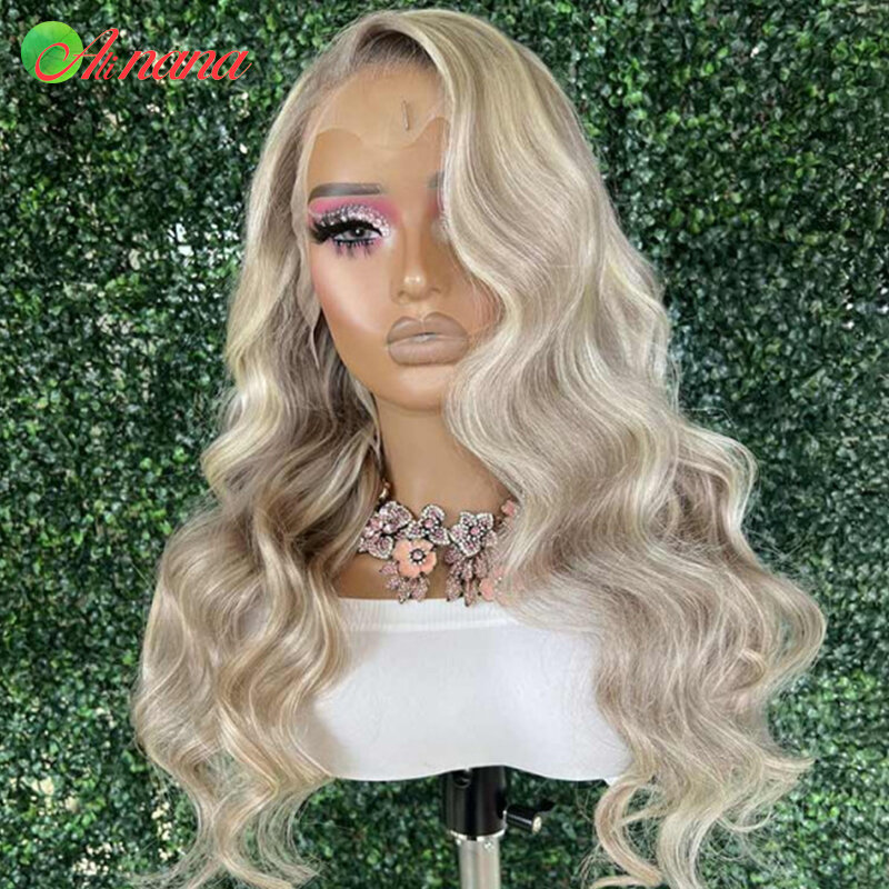 Highlight Ash Blonde Colored HD 13X4 Lace Front Wig Bleached Knots 5X5 Lace Closure Wig PrePlucked Glueless Human Hair For Women