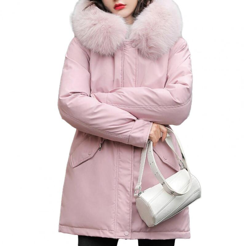 Women Coat Hooded Winter Jacket with Faux Fur Collar Warm Fashionable Zipper Closure Coat for Autumn Winter