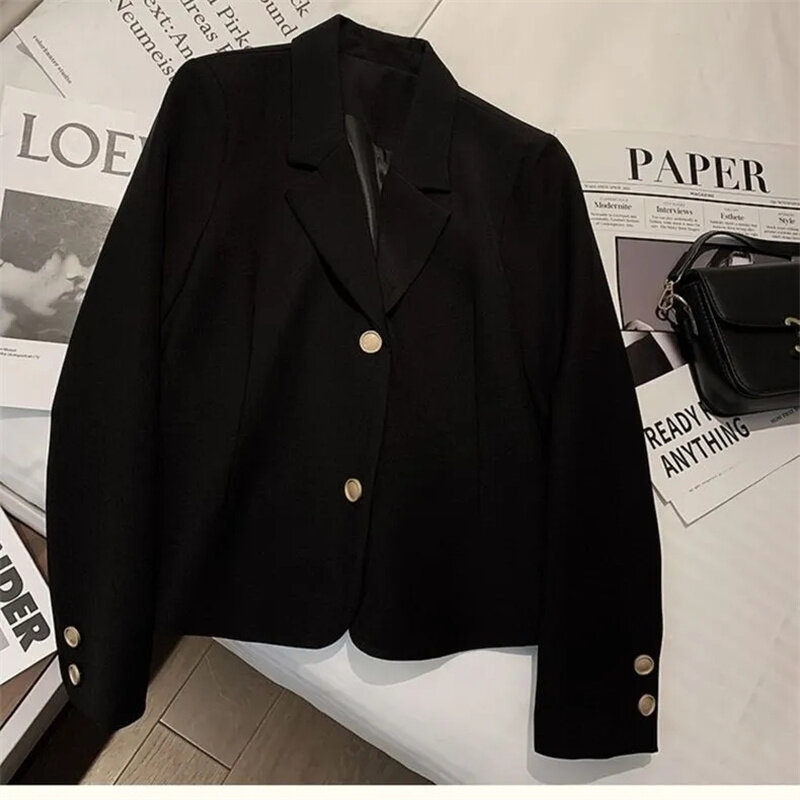 Korean Fashion Street Blazer Autumn Female Casual Coats Long Sleeve Lapel Neck Jackets Woman Vinatge Solid Outwear 2024