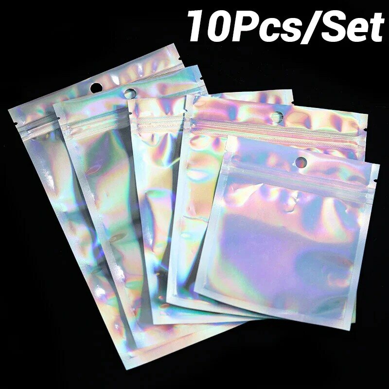 10Pcs Laser Self Sealing Plastic Envelopes Mailing Storage Bags Holographic Gift Jewelry Poly Adhesive Courier Packaging Bags