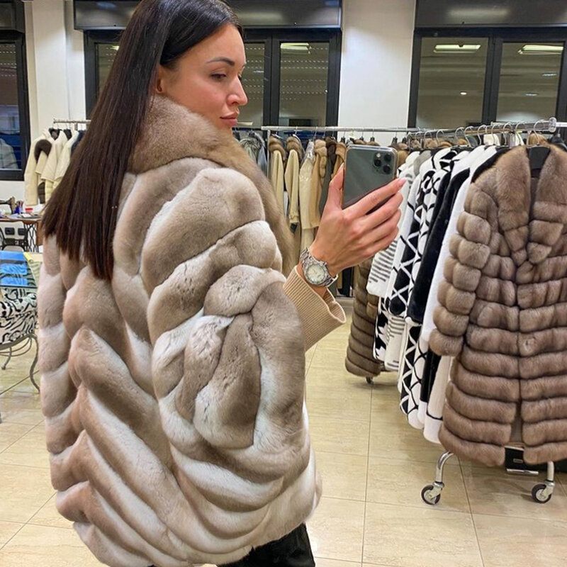 Abrigo de piel de conejo Rex Real para mujer, chaqueta de piel de zorro Natural, marca de lujo, Invierno