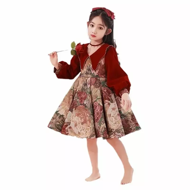 Girl's Dress Spring New Children's Princess Dress Flower Girl Wedding Little Girl Birthday Host Performance Dress