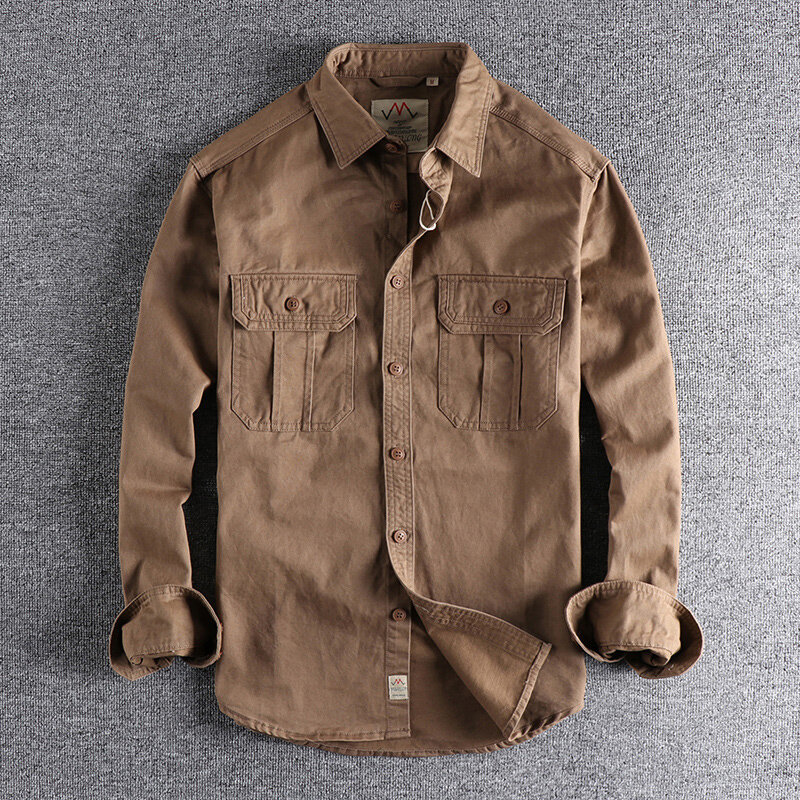 Модная стирка, рубашка в стиле n с длинными рукавами, мужская повседневная Молодежная куртка с двумя карманами, тонкое пальто