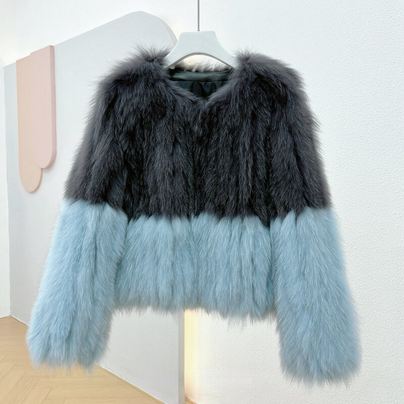 Discount Real Fur Coat Natural Fox Fur Winter Warm Jacket Women Woven Fur Ladies Short Coat Fur Strip Sewed Toghter Fashion New