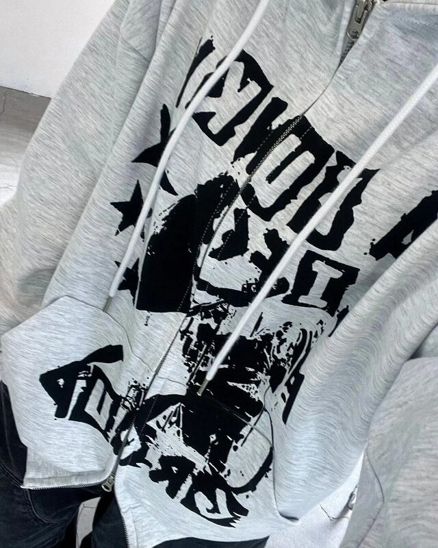 y2k Wome clothing hoodies Printed Pattern Pullover Sweatshirt streetwear Oversized  Punk Vintage kpop Anime long-sleeved raper