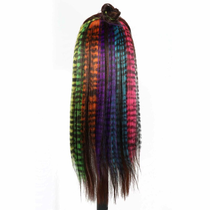 Perruque synthétique longue et lisse pour femme, extension de cheveux à clipser, perruque à plumes, haute température, bleu, rose, coloré, 18"