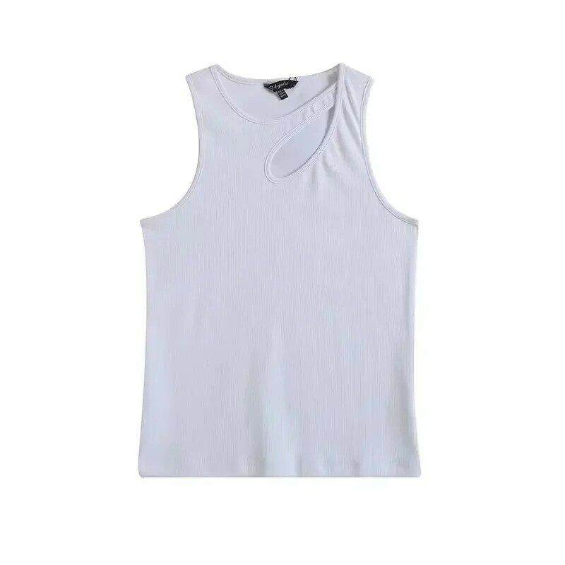 Chaleco sin mangas con agujeros para mujer, Camiseta básica ajustada de dos colores, Retro, con correa ancha para el hombro, moda 2023