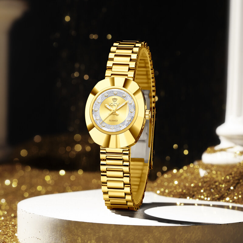 KKY 2024 Luxury Golden Quartz Wristwatches For Women Ladies Fashion Waterproof Female Rhinestone Girl Watches Relogio Feminino C