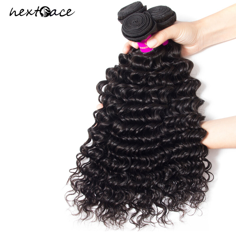 NextFace Deep Wave Human Hair Bundles Natural Color Human Hair Deep Curly Hair Bundles Brazilian Hair Weaves Thick Hair Bundles