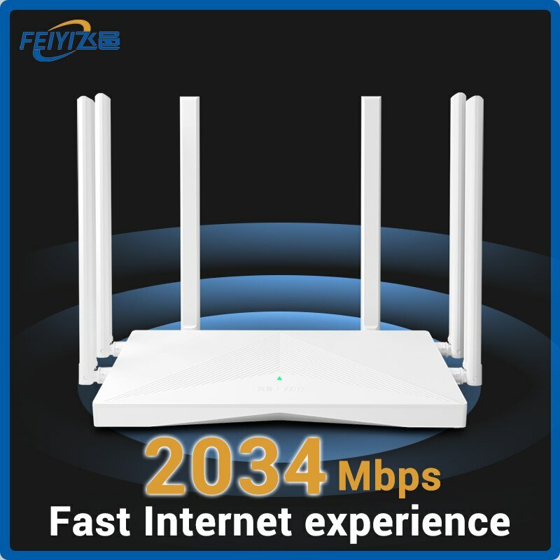 FEIYI AC2100 Router Wifi Dual Band Gigabit, Repeater Wifi Dual Band 2.4G 5.0GHz 2034Mbps dan 6 antena berkekuatan tinggi