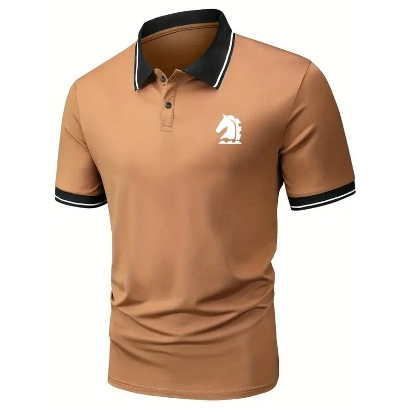 Camiseta polo com estampa simples masculina, roupas de golfe ao ar livre, camisa casual de manga curta lapela, tops soltos, tendência do verão, moda