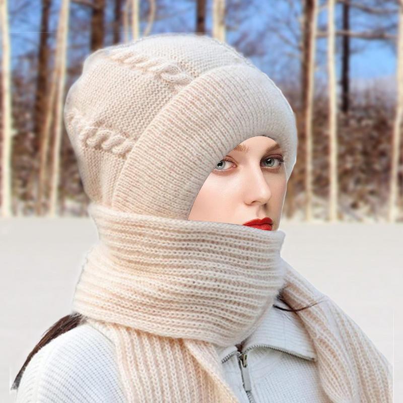 Gorro de punto con capucha para mujer, bufanda larga, cálida, calentador de cuello, suministros de invierno, novedad