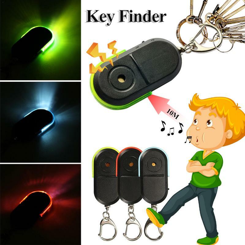 Gantungan kunci pencari kunci Alarm nirkabel, Gantungan Kunci penata pencari lokasi Anti hilang, pencarian Mini lampu LED suara peluit