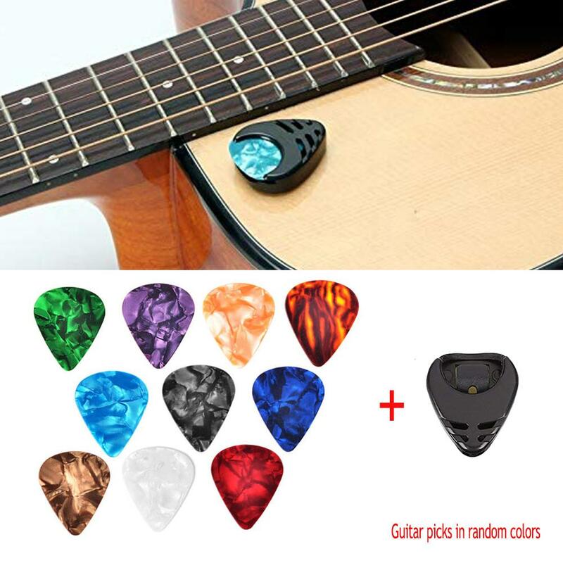 10 Pcs Guitar Picks & Guitar Pick Holder Set For Acoustic Guitar Electric Guitar Bass Ukulele Stick-on Holder Picks Random Color