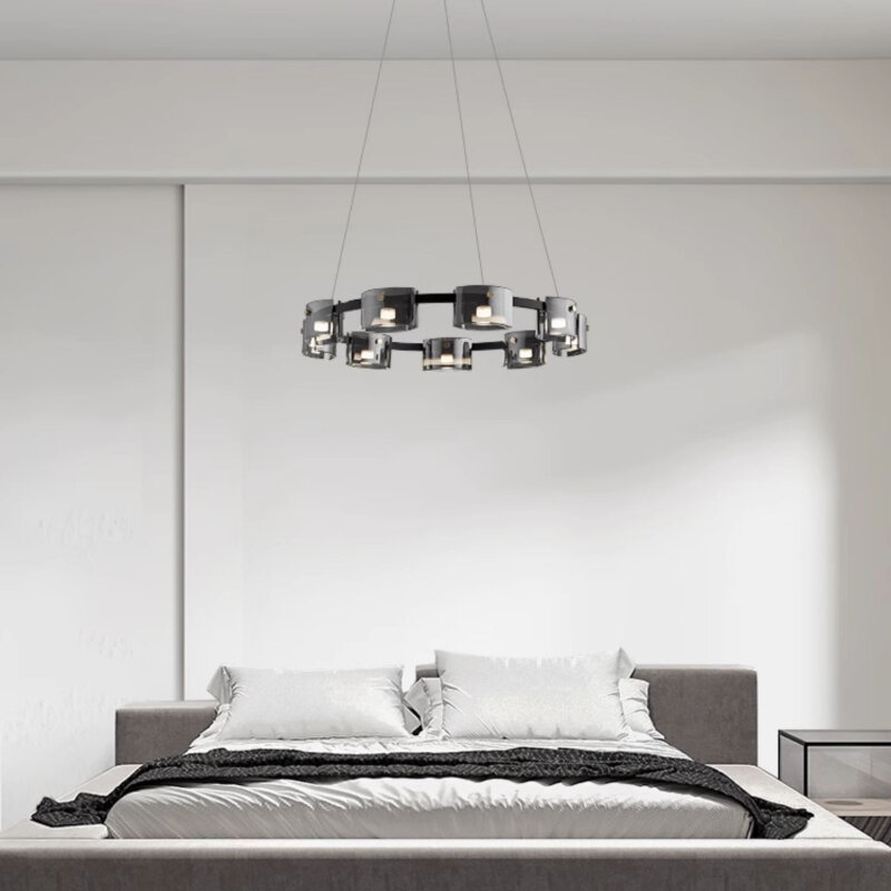 Lampu gantung kaca LED, lampu gantung logam Modern kreatif untuk dekorasi rumah ruang tamu Hotel Bar Villa bulat