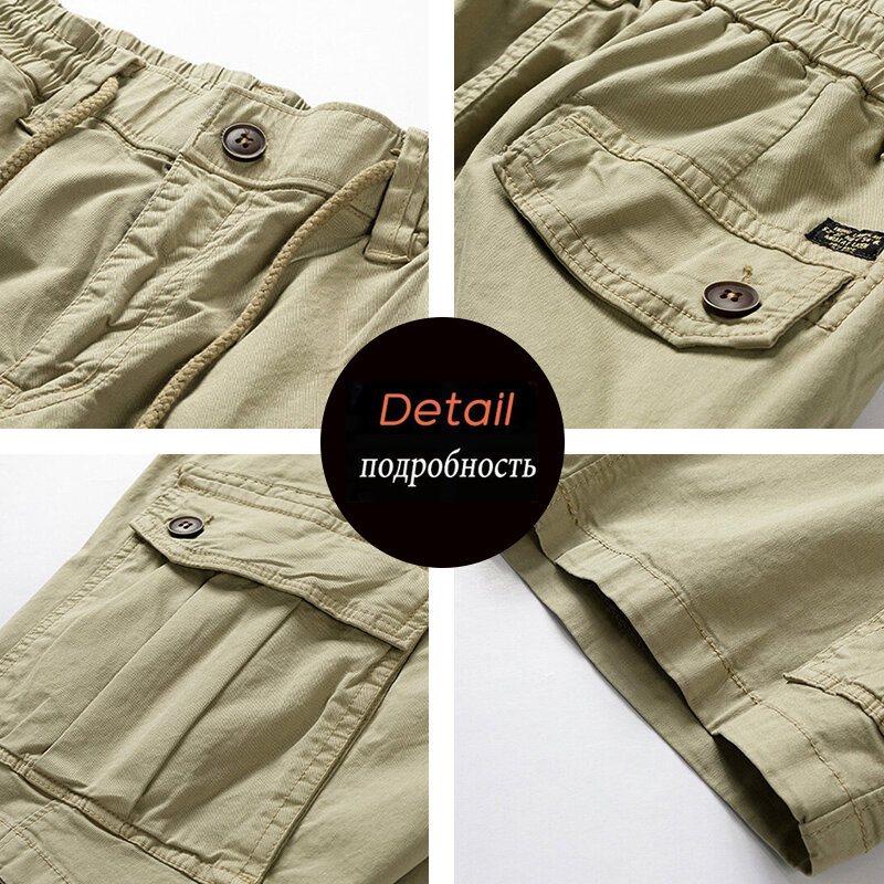 Short Cargo en coton à poches multiples pour homme, pantalon décontracté, couleur unie, taille élastique, pour la plage, livraison directe