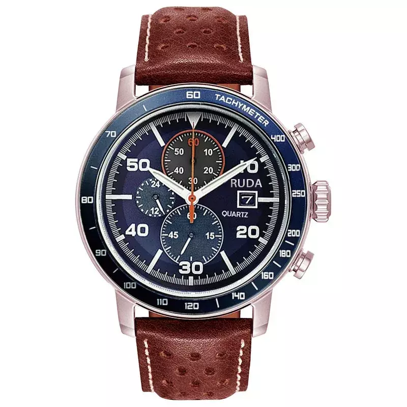 นาฬิกาควอทซ์แฟชั่นทันสมัยนาฬิกาชายแบรนด์เนมสุดหรูกันน้ำมีสายรัดอเนกประสงค์ทรงกลมแฟนซี2024