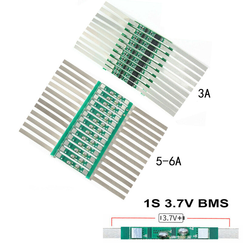10 piezas 1S 3,7 V 3A/5-6A li-ion BMS PCM Placa de protección de batería pcm con correa para batería de iones de litio 18650