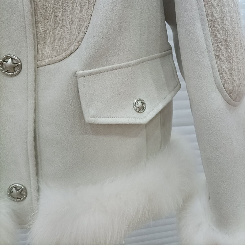 Zimowy luźny ciepły damski płaszcz puchowy z dużym kołnierz z prawdziwego futra lisów luksusowym wysokiej jakości kobiecym grubym płaszczem z długim rękawem
