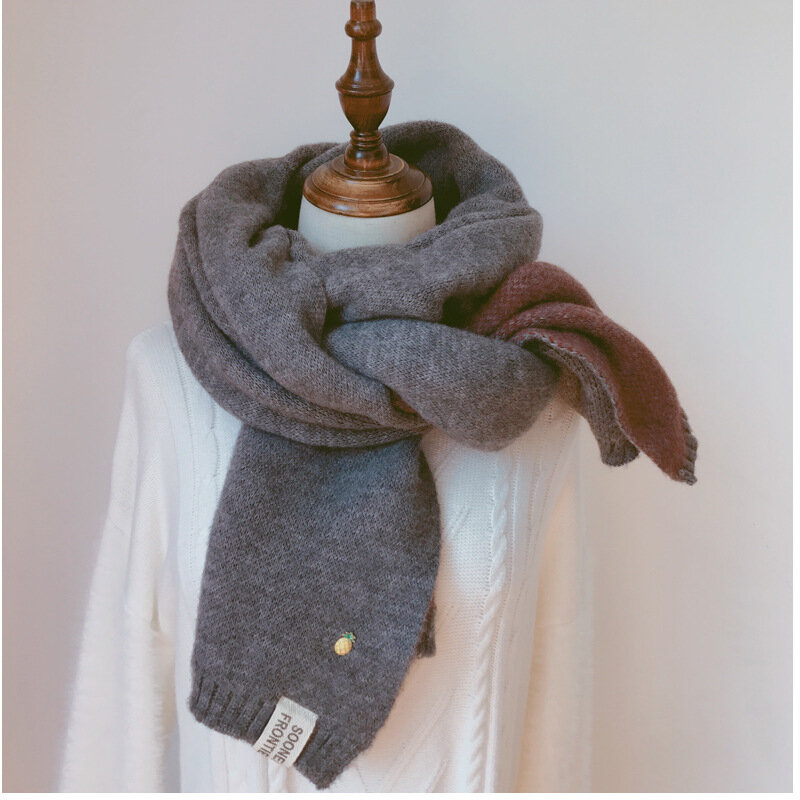 Kaszmirowy szalik kobiety jesienno-zimowa dwustronny haft jasny jednolity kolor szal Wrap panie gruby ciepły chustka szalik prezenty