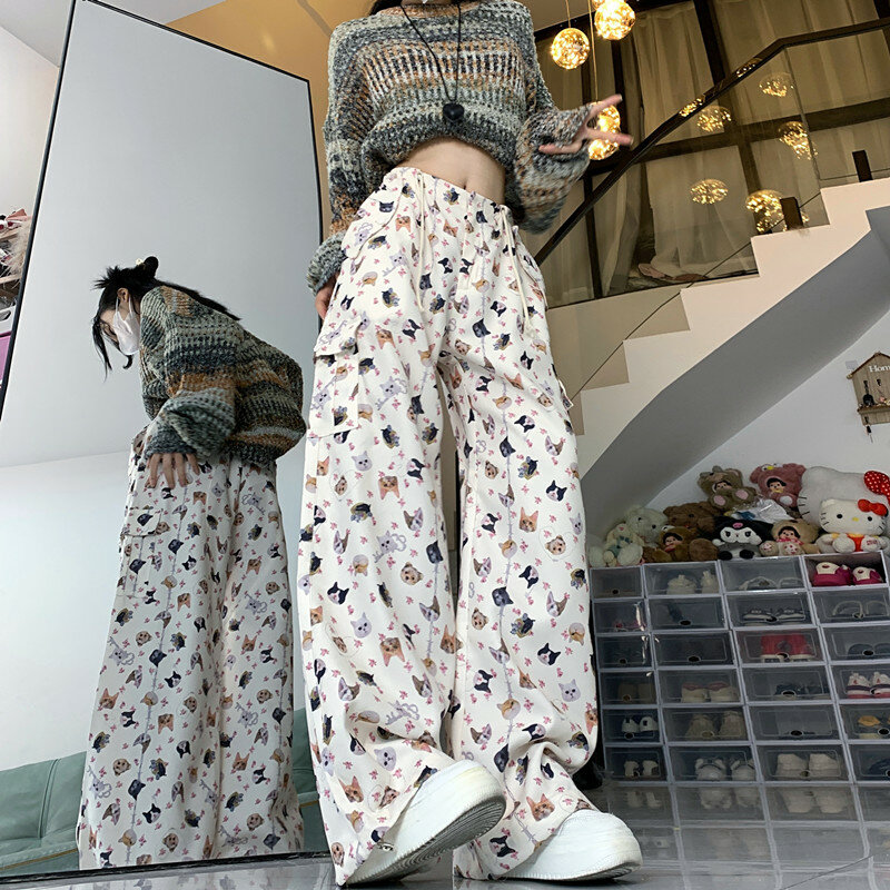Женские ретро граффити дизайн чувственные рабочие брюки 90-х популярная девушка Y2K прямые трубы спортивные уличные танцы Широкие штаны повседневные брюки