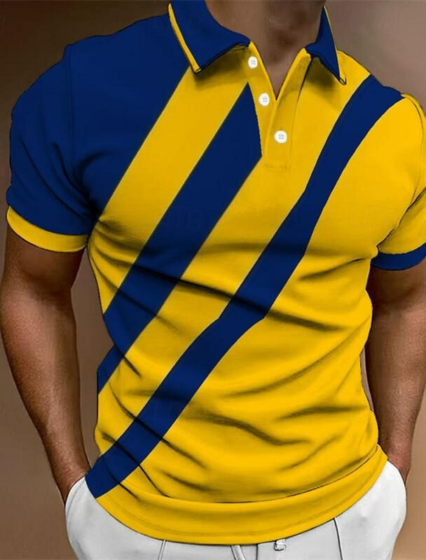 Summer Men's Golf Shirt Golf Polo Work Casual Lapel Short Sleeve Basic Color Block Button Spring & Summer Regular Fit Golf Shirt