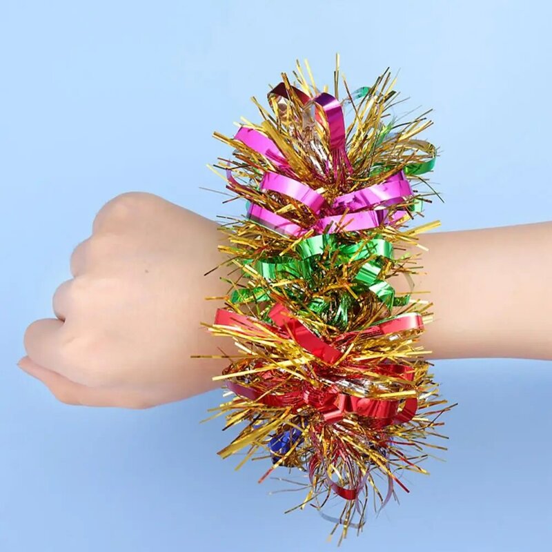 1 Pair Tinsel Cheer Pom-Pom Wristband Colorful Adults Kids Cheerball Dance Prop Sports Meet Cheering Wristband Cheerball
