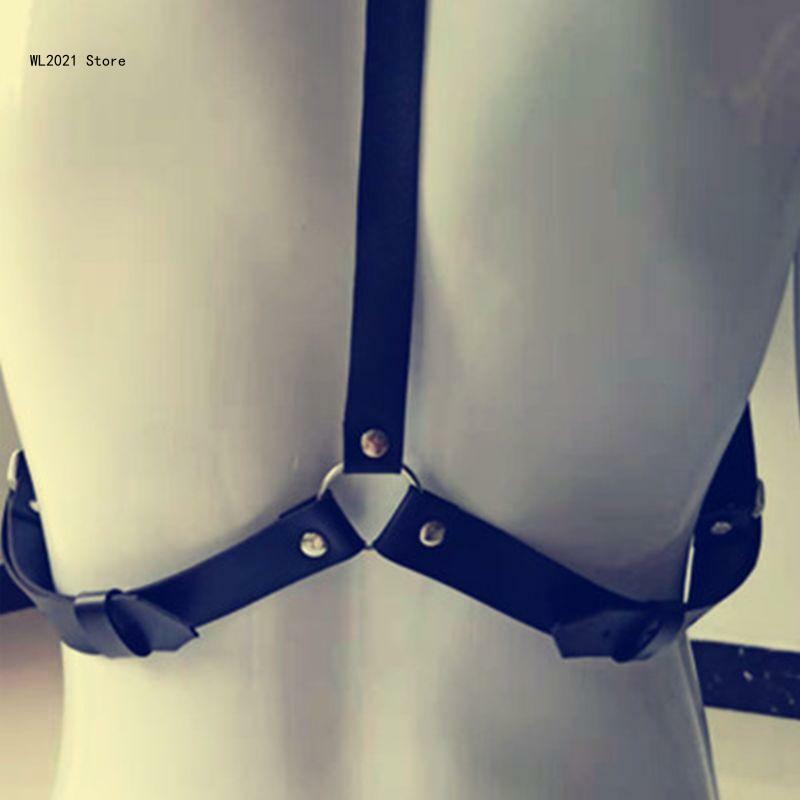 Arnês peito ajustável couro sintético masculino, cinto suspensor com anéis metal, gótico, punk, preto, armadura