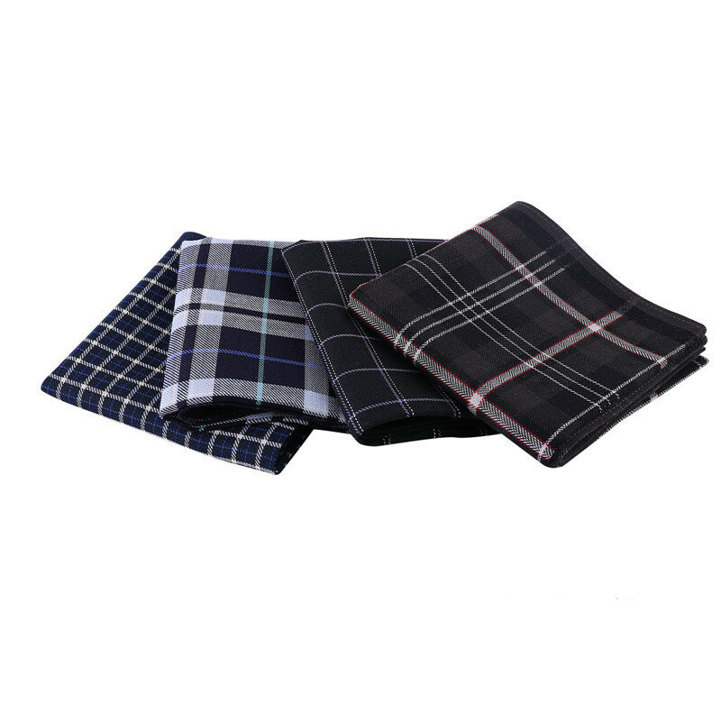 3Pcs 43x43cm 100% Cotton Black Gray British Style Striped Checkered Men Pocket Wedding Party Business Handkerchiefs