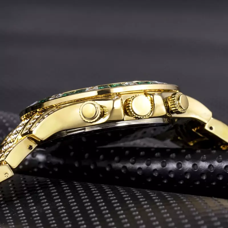 クロノグラフ18 18kメッキゴールド腕時計男性用ダイヤモンドメンズ腕時計ラップヒップホップはクォーツ腕時計男性リロイhombre xfcs