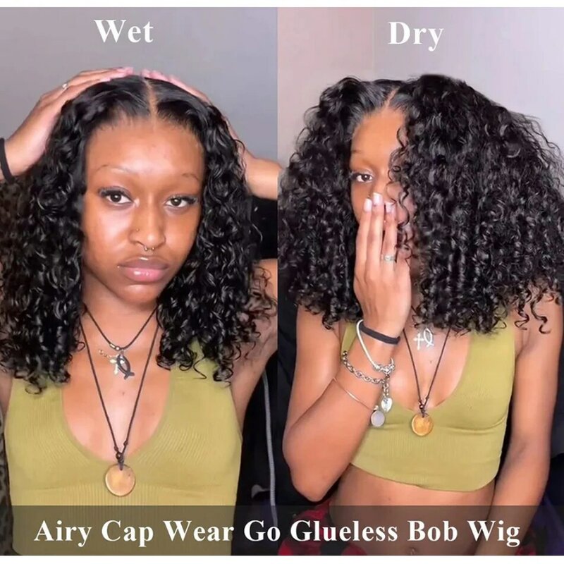 Wig manusia gambar timbul gelombang air Bob tanpa lem siap untuk pergi 13X4 Wig Brasil Frontal dijual Wig renda transparan HD dalam ikal