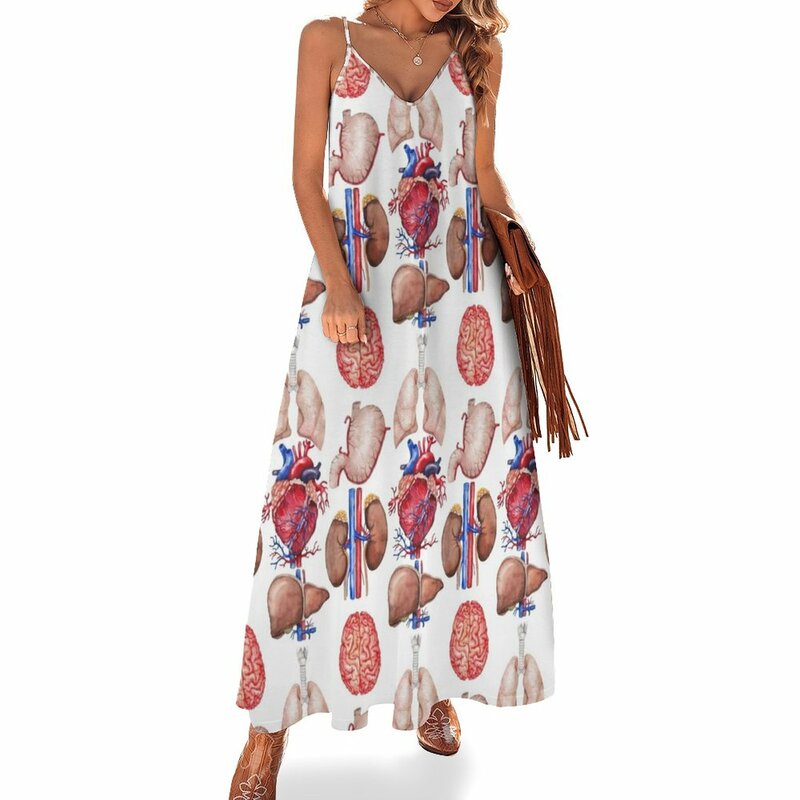 Aquarell Anatomie Sammlung ärmelloses Kleid elegante Kleider Frauen lange Kleid Kleider für Frauen