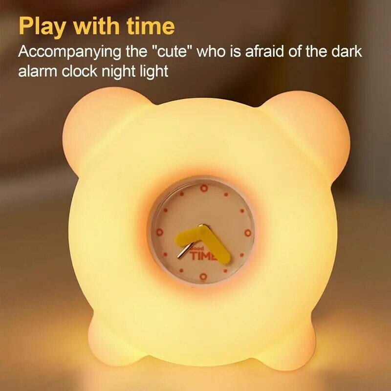 Lampu malam dengan jam silikon Pat lampu malam Alarm portabel jam untuk dekorasi rumah lampu malam multifungsi untuk anak-anak