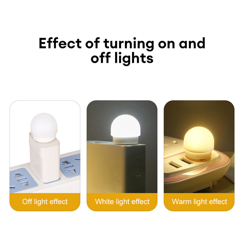 Lâmpada plug-in LED branco quente, luz noturna USB, portátil, economia de energia, leitura, casa, meio ambiente, 1 pc
