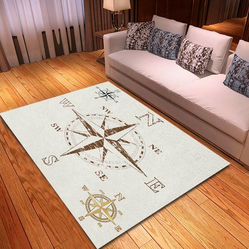 Retro Nautical compass Carpet Compass Symbol Area Rug for Living Room Bedroom Entry Doormat Non-Slip Indoor Floor Mat Home Decor