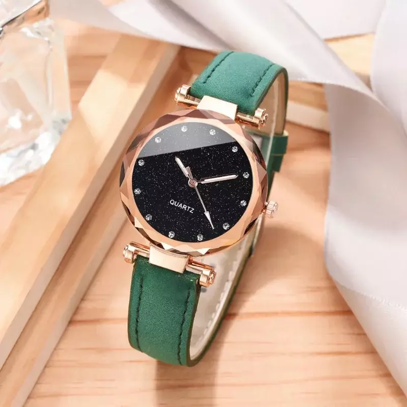 2 szt. Luksusowa moda damska zestaw zegarków pasek ze skóry PU damski zegarek kwarcowy Rhinestone RoseGold bransoletka ze stopów na prezent dla pań