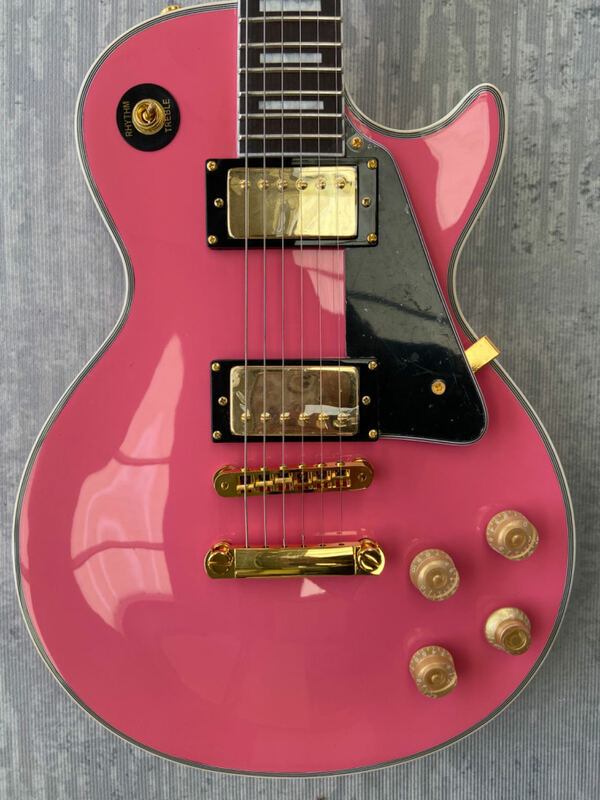 have Gib$on~ logo Electric Guitar, pink opaque, mahogany body, Rosewood fingerboard Made in China, free shipping