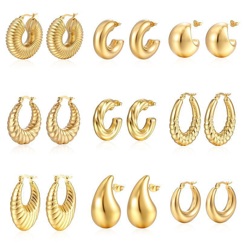 2024 Designer Brand Jewelry Waterproof Ear Cuff Clip On Stainless Steel 18K Gold Plated Water Drop Stud Earrings