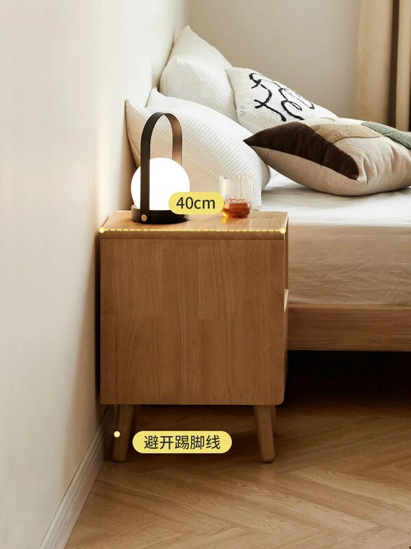 Mesita de noche de madera maciza, armario de noche minimalista moderno, pequeño, con viento, soporte ultraestrecho para dormitorio