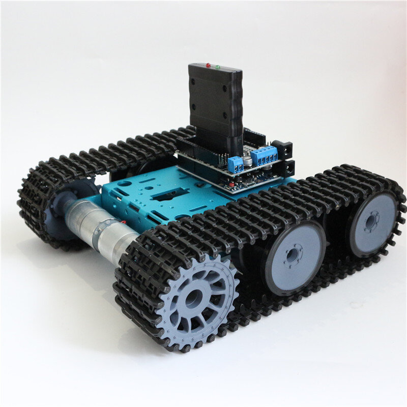 Sasis tangki RC, peredam guncangan bingkai logam Crawler troli dengan 6-9v Motor untuk Arduino Robot DIY Kit dapat diprogram Robot mobil