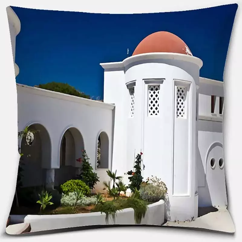 45*45cm Greece Santorini Series Pattern Pillow Square Pillowcase Cushion Cover Home Sofa Textile Pillowcase Home Decoration