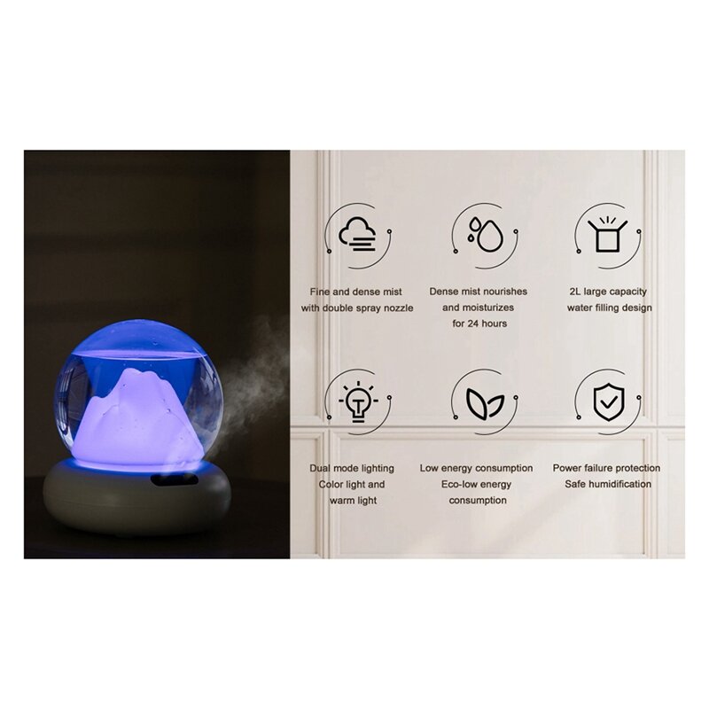 1 PCS Cool Mist Humidifiers 2Mist Mosdes Auto-Shut Off Humidifiers White For Bedroom