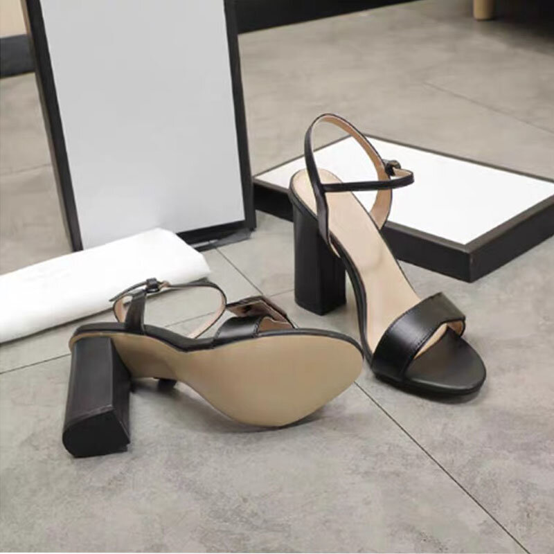 Sandales d'été à talons mi-hauts pour femmes, chaussures de banquet pour dames, diapositives de haute qualité, 7.5cm-10.5cm