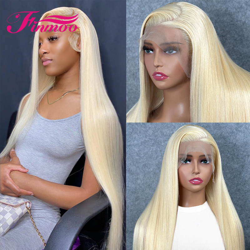 Wig rambut palsu renda Frontal 613 berwarna 13x4 HD renda transparan Wig depan pirang lurus 100% Wig rambut manusia Wig garis rambut alami