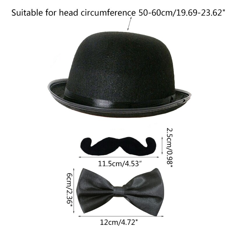 652F Magician Hat with Faux Moustache Bowtie Cosplay Detective Supplies