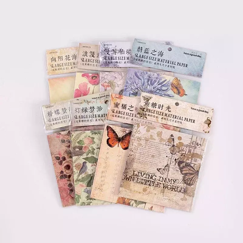 30 teile/paket Material Papier Bouquet-ähnliche Liebes serie Retro literarische Hand Konto dekorative Basis papier Journal liefert 8 Stile