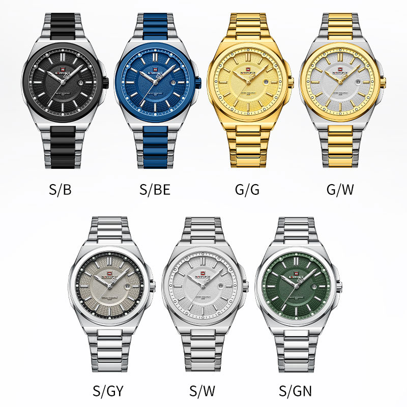 NAVIFORCE jam tangan kuarsa untuk pria, arloji olahraga bisnis modis bahan baja tahan karat, jam tangan bercahaya untuk pria