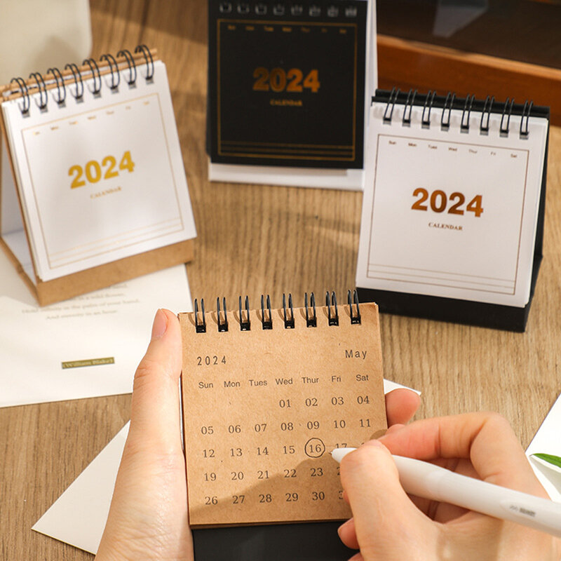 2024 kreatif Mini Desktop kecil kalender meja portabel siswa kumparan kalender perencana Notepad alat tulis Memo