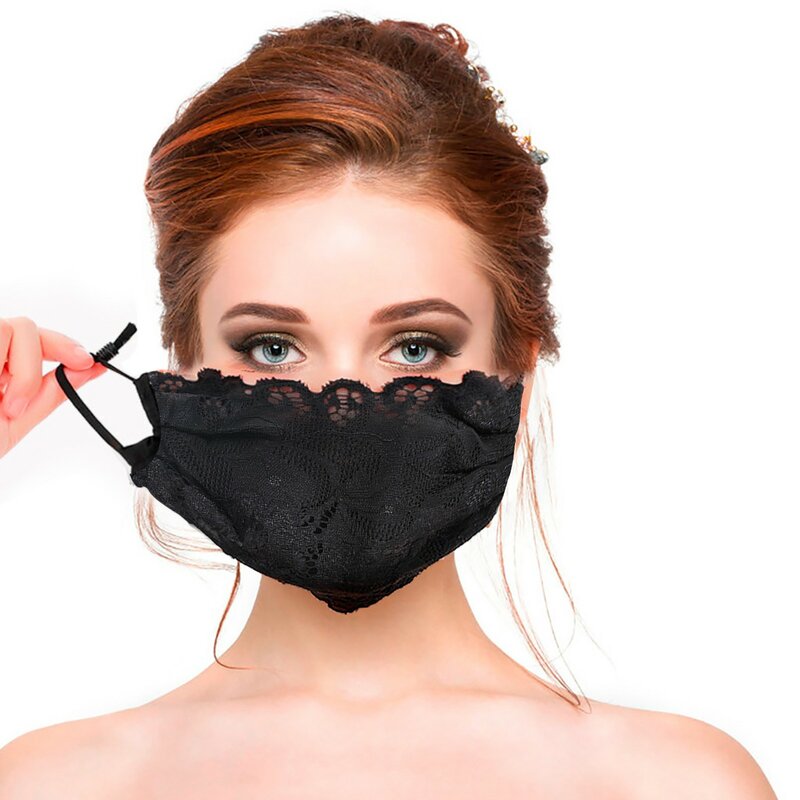 Il pizzo da ricamo nero a doppio strato da donna aggiunge una maschera traspirante in cotone maschera riutilizzabile lavabile ad alta protezione e traspirante